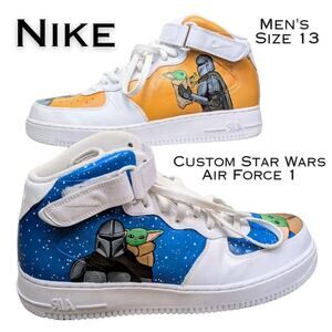 Nike Air Force 1 Mens Star Wars High Top Sneakers 13 Mandalorian Custom Painted